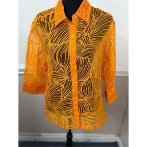 Choices Orange Semi Sheer Button Up 3/4 Sleeve Blouse Size Large